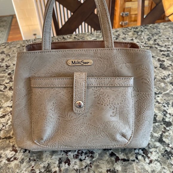 Multisac Handbags - MultiSac Taupe Beige Embossed Women's Mini Hand Bag NWOT